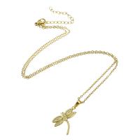 Cubic Zircon Micro Pave Brass Necklace, 304 Stainless Steel Chain, with Brass, Dragonfly, Vacuum Ion Plating, micro pave cubic zirconia & for woman, golden, 15x21x3mm, Length:Approx 20 Inch, Sold By PC