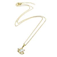 Cubic Zircon Micro Pave Brass Necklace, 304 Stainless Steel Chain, with Brass, Star, Vacuum Ion Plating, micro pave cubic zirconia & for woman, golden, 13x13x5mm, Length:Approx 19.5 Inch, Sold By PC
