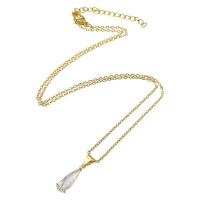 Cubic Zircon Micro Pave Brass Necklace, 304 Stainless Steel Chain, with Brass, Vacuum Ion Plating, micro pave cubic zirconia & for woman, golden, 5x18x4mm, Length:Approx 20 Inch, Sold By PC