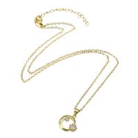 Cubic Zircon Micro Pave Brass Necklace 304 Stainless Steel Chain with Brass Moon and Star Vacuum Ion Plating micro pave cubic zirconia & for woman & hollow golden Length Approx 20 Inch Sold By PC