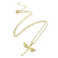 Cubic Zircon Micro Pave Brass Necklace, 304 Stainless Steel Chain, with Brass, Dragonfly, Vacuum Ion Plating, micro pave cubic zirconia & for woman, golden, 26x25x3mm, Length:Approx 20 Inch, Sold By PC