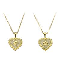 Cubic Zircon Micro Pave Brass Necklace, with 304 Stainless Steel Chain, Heart, Vacuum Ion Plating, different designs for choice & micro pave cubic zirconia & for woman, golden, 17x18x2mm, Length:Approx 20 Inch, Sold By PC