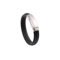 Leather Cord Bracelet Titanium Steel with Leather handmade Unisex black Length 21 cm Sold By PC