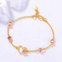 Cubic Zirconia Micro Pave Brass Bracelet Heart micro pave cubic zirconia & for woman golden Length Approx 19 cm Sold By PC