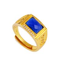 Natural Gemstone Finger Ring Brass with Gemstone Adjustable & micro pave cubic zirconia & for woman 17mm Sold By PC
