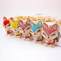 Tibetan Style Key Clasp, with Czech Rhinestone, Fox, high quality plated, fashion jewelry & for woman & enamel, more colors for choice, 55x37mm, Sold By PC