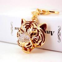Tibetan Style Key Clasp, with Czech Rhinestone, Tiger, high quality plated, fashion jewelry & for woman & enamel, golden, 114x46mm, Sold By PC