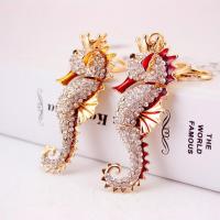 Tibetan Style Key Clasp, with Czech Rhinestone, Seahorse, high quality plated, fashion jewelry & for woman & enamel, more colors for choice, 160x29mm, Sold By PC