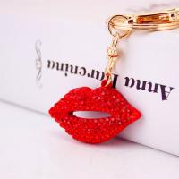 Tibetan Style Key Clasp, with Czech Rhinestone, Lip, high quality plated, fashion jewelry & for woman & enamel, red, 92x45mm, Sold By PC
