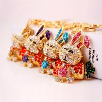 Tibetan Style Key Clasp, with Czech Rhinestone, Rabbit, high quality plated, fashion jewelry & for woman & enamel, more colors for choice, 131x51mm, Sold By PC