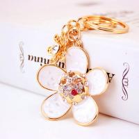 Tibetan Style Key Clasp, with Czech Rhinestone, Flower, high quality plated, fashion jewelry & for woman & enamel, white, 114x47mm, Sold By PC