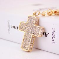 Zinc Alloy Key Clasp with Czech Rhinestone Cross high quality plated fashion jewelry & for woman & enamel white Sold By PC