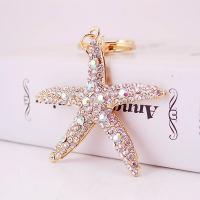 Tibetan Style Key Clasp, with Czech Rhinestone, Starfish, high quality plated, fashion jewelry & for woman & enamel, white, 132x70mm, Sold By PC
