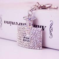 Zinc Alloy Key Clasp with Czech Rhinestone Perfume Bottle high quality plated fashion jewelry & for woman & enamel white Sold By PC