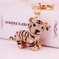 Zinc Alloy Key Clasp with Czech Rhinestone Tiger high quality plated fashion jewelry & for woman & enamel golden Sold By PC