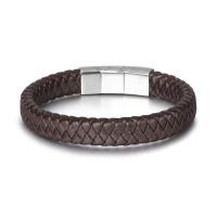 Cowhide Bracelet PU Leather titanium steel magnetic clasp stoving varnish for man brown 12mm Length Approx 8.86  Sold By PC