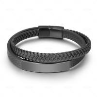 Cowhide Bracelet PU Leather titanium steel magnetic clasp plated for man black Length Approx 8.27 Inch Sold By PC