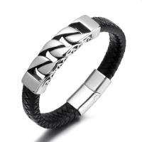 Cowhide Bracelet, titanium steel magnetic clasp, Unisex & different styles for choice, black, 43x15mm, Length:Approx 8.07 Inch, Sold By PC