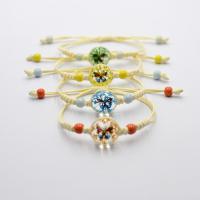 Glass Beads Bracelet, with Dried Flower & Porcelain & Wax Cord, Round, Adjustable & for woman, more colors for choice, 16mm, Length:Approx 7.48 Inch, Sold By PC