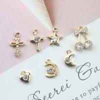 Rhinestone Brass Pendants, gold color plated, Unisex & different styles for choice & with rhinestone, more colors for choice, nickel, lead & cadmium free, Approx 100PCs/Bag, Sold By Bag