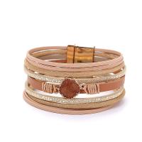 PU Leather Cord Bracelets, with Quartz & Tibetan Style, gold color plated, multilayer & with magnetic, more colors for choice, 25x195mm, Sold By PC