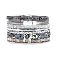 PU Leather Cord Bracelets with Zinc Alloy silver color plated multilayer & with magnetic Sold By PC