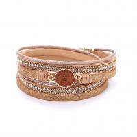 PU Leather Cord Bracelets with Quartz & Zinc Alloy gold color plated multilayer & with magnetic Sold By PC
