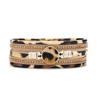 PU Leather Cord Bracelets with Zinc Alloy gold color plated multilayer & with magnetic Sold By PC