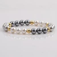 Shell Pearl pulseira, Roda, cromado de cor dourada, para mulher, cores misturadas, comprimento 7.5 inchaltura, vendido por PC