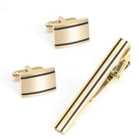 Brass Tie Clip Cufflink Set, gold color plated, for man, nickel, lead & cadmium free, 13x19mm, 50x6mm, 5Sets/Lot, Sold By Lot