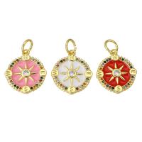Cubic Zirconia Micro Pave Brass Pendant Flat Round gold color plated micro pave cubic zirconia & enamel Sold By PC
