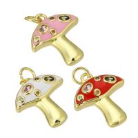 Cubic Zirconia Micro Pave Brass Pendant, mushroom, gold color plated, micro pave cubic zirconia & enamel, more colors for choice, 16x18x4mm, Hole:Approx 3mm, Sold By PC