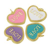 Brass Heart Pendants gold color plated enamel Approx 3mm Sold By PC