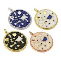 Cubic Zirconia Micro Pave Brass Pendant Flat Round plated micro pave cubic zirconia & enamel Approx 3mm Sold By PC