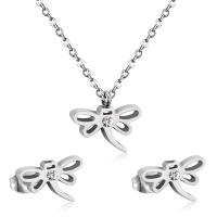 Rhinestone Stainless Steel Jewelry Set Stud Earring & necklace 304 Stainless Steel Butterfly Vacuum Ion Plating fashion jewelry & for woman & with rhinestone 10.5*7mm 10.5*7mm Length Approx 17.72 Inch Sold By Set