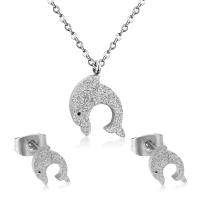 Fashion Stainless Steel Jewelry Sets Stud Earring & necklace 304 Stainless Steel Dolphin Vacuum Ion Plating fashion jewelry & for woman 12*12mm 6*7mm Length Approx 17.72 Inch Sold By Set