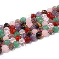 Mischedelstein Perlen, Edelstein, rund, poliert, DIY, gemischte Farben, verkauft per 38 cm Strang