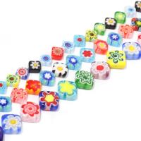 Millefiori Slice Lampwork Beads, Millefiori Lampwork, Square, DIY, mixed colors, Sold Per 38 cm Strand