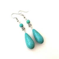 Zinc Alloy Drop Earrings Synthetic Turquoise with Zinc Alloy mixed colors for woman 65mm Sold By Pair