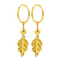 Huggie Hoop Drop Earring, Brass, Leaf, plated, for woman, golden, 47.20x9.80mm, Sold By Pair