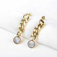Titanium Steel Drop Earring, with Shell, polished, for woman, more colors for choice, 40x10mm, Sold By Pair
