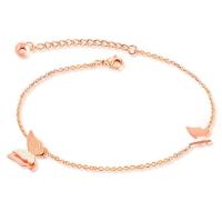 Acier titane bracelet de cheville, papillon, pour femme, couleur or rose, Longueur:26 cm, Vendu par PC