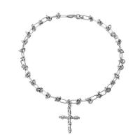 Titanium Steel Necklace, Cross, plated, Unisex, silver color, Length:45 cm, Sold By PC