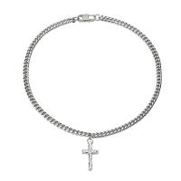 Titanium Steel Necklace, Cross, plated, Unisex, silver color, 6mm, Length:48 cm, Sold By PC