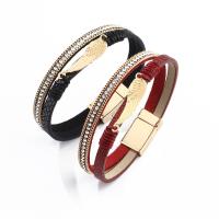 PU Leather Cord Bracelets with Zinc Alloy Round fashion jewelry & for woman & with rhinestone 200mm Sold By PC