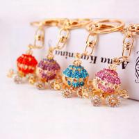 Tibetan Style Key Clasp, with Czech Rhinestone, Pumpkin Car, high quality plated, fashion jewelry & Unisex & enamel, more colors for choice, 101x32mm, Sold By PC