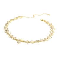 Ожерелье Мода Choker, титан, с ABS пластик жемчужина, с 3.54 наполнитель цепи, плакированный настоящим золотом, ювелирные изделия моды & инкрустированное микро кубического циркония & Женский, Золотой, длина:30 см, продается PC