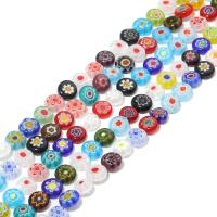 Millefiori Lampwork Beads, Flat Round, DIY & different size for choice, mixed colors, Sold Per Approx 15 Inch Strand