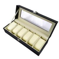 Watch Jewelry Box PU Leather with Middle Density Fibreboard & Velveteen durable black Sold By PC