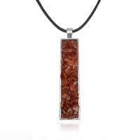 Natural Gemstone Necklace with Wax Cord & Zinc Alloy zinc alloy lobster clasp Rectangle silver color plated fashion jewelry & can be used as necklace or sweater necklace & Unisex Sold Per Approx 60 cm Strand